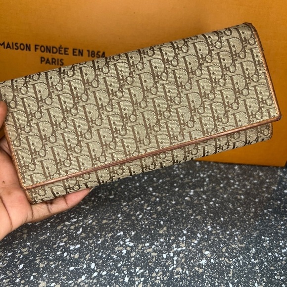 Christian Dior CD Caramel Brown Oblique Monogram Logo Flap Long Wallet - Picture 10 of 16